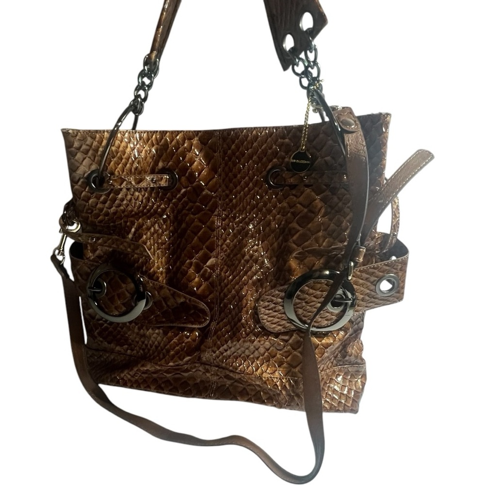 BIG BUDDHA bag snake print brown large extra roomy inside compartments NWT